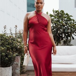Petal & Pup Burgundy Halter Midi Dress